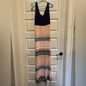 Market & Spruce Navy and Peach Striped Maxi Dress
